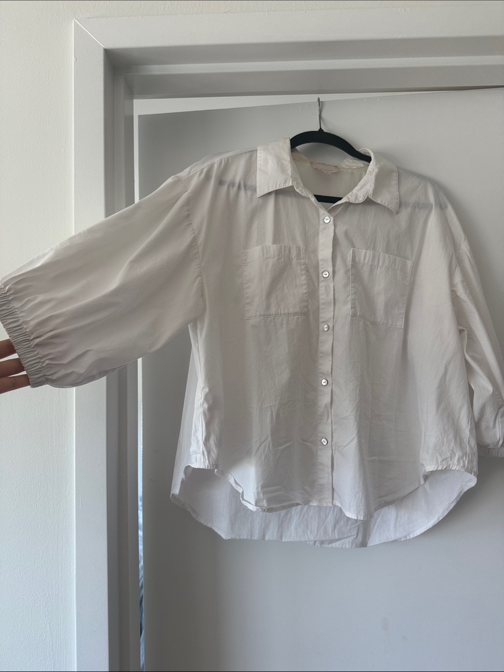 cinq a sept White Oversized Button-Down with Balloon Sleeves